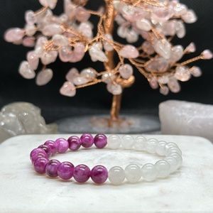 Magenta Jade / White Jade Handmade Crystal Bracelet